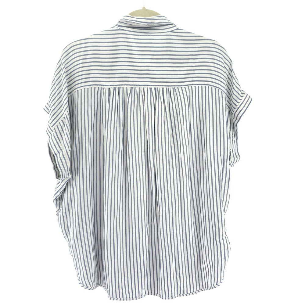 Madewell Central Shirt Women Medium Blue White Striped Dolman Sleeve Button Up - Picture 3 of 13